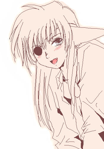 yagisaka seto, follower (yagisaka seto), original, lowres, 1girl, animal ears, eyepatch, female focus, monochrome, oekaki, parody, solo, style parody