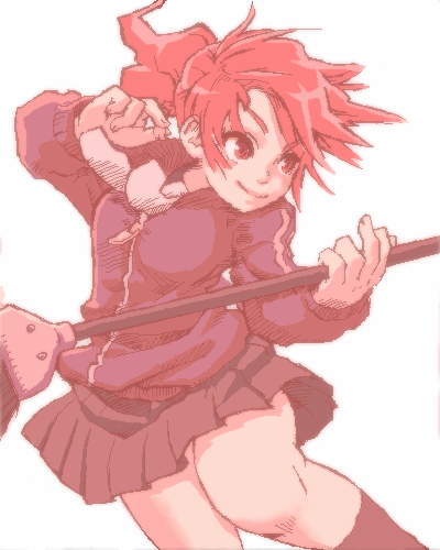 lowres, tagme, 1girl, broom, female focus, oekaki, ponytail, red hair, solo