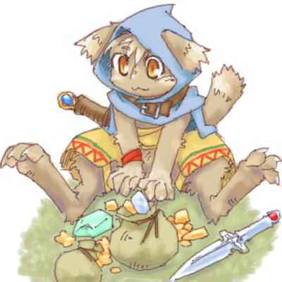 bad id, bad pixiv id, lowres, cat, dagger, hood, knife, no humans, oekaki, solo, weapon