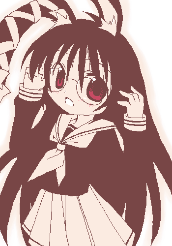 lowres, 1girl, animal ears, female focus, glasses, monochrome, oekaki, pink theme, rabbit ears, ribbon, school uniform, serafuku, solo