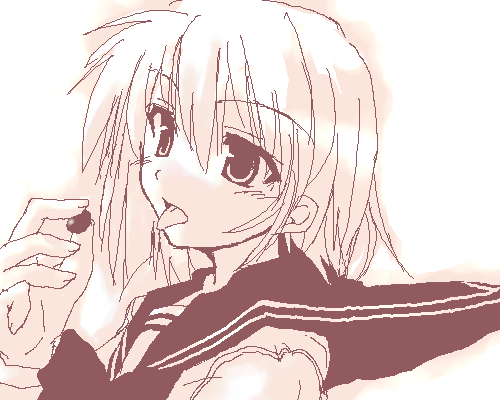 lowres, 1girl, female focus, monochrome, oekaki, pink theme, school uniform, serafuku, solo