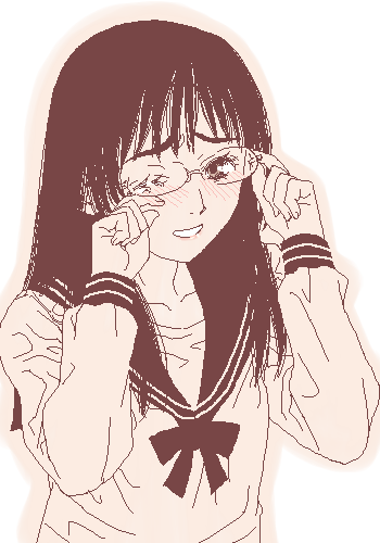 gusu, lowres, 1girl, female focus, glasses, monochrome, oekaki, pink theme, school uniform, sepia, serafuku, solo, tears