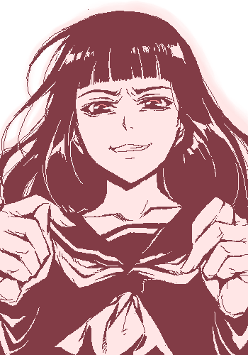 artist request, copyright request, lowres, 1girl, female focus, monochrome, oekaki, pink theme, school uniform, serafuku, solo