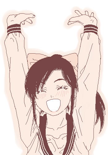 lowres, 1girl, bow, female focus, monochrome, oekaki, pink theme, school uniform, serafuku, smile, solo