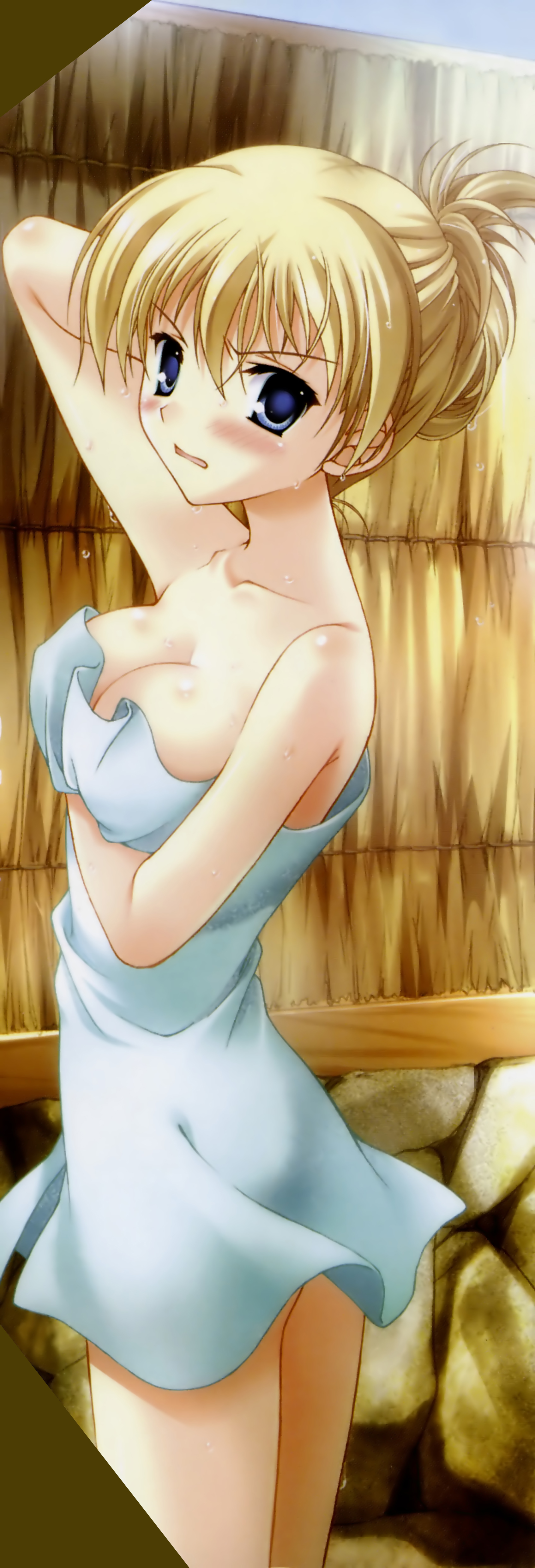 tanihara natsuki, murasaki erika, da capo, da capo ii, absurdres, highres, long image, tall image, 00s, 1girl, bath, blonde hair, blue eyes, breasts, female focus, naked towel, solo, towel