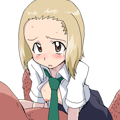 torikai hazuki, sketchbook full colors, lowres, 00s, 1girl, blonde hair, blush, breasts, fat, fat man, necktie, nipples, oekaki, open clothes, open shirt, school uniform, serafuku, shirt, short hair, small breasts