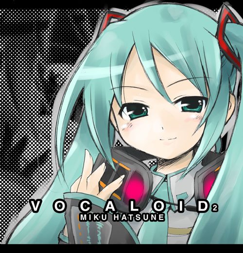 hatsune miku, vocaloid, blue eyes, blue hair, headphones, smile, solo, twintails
