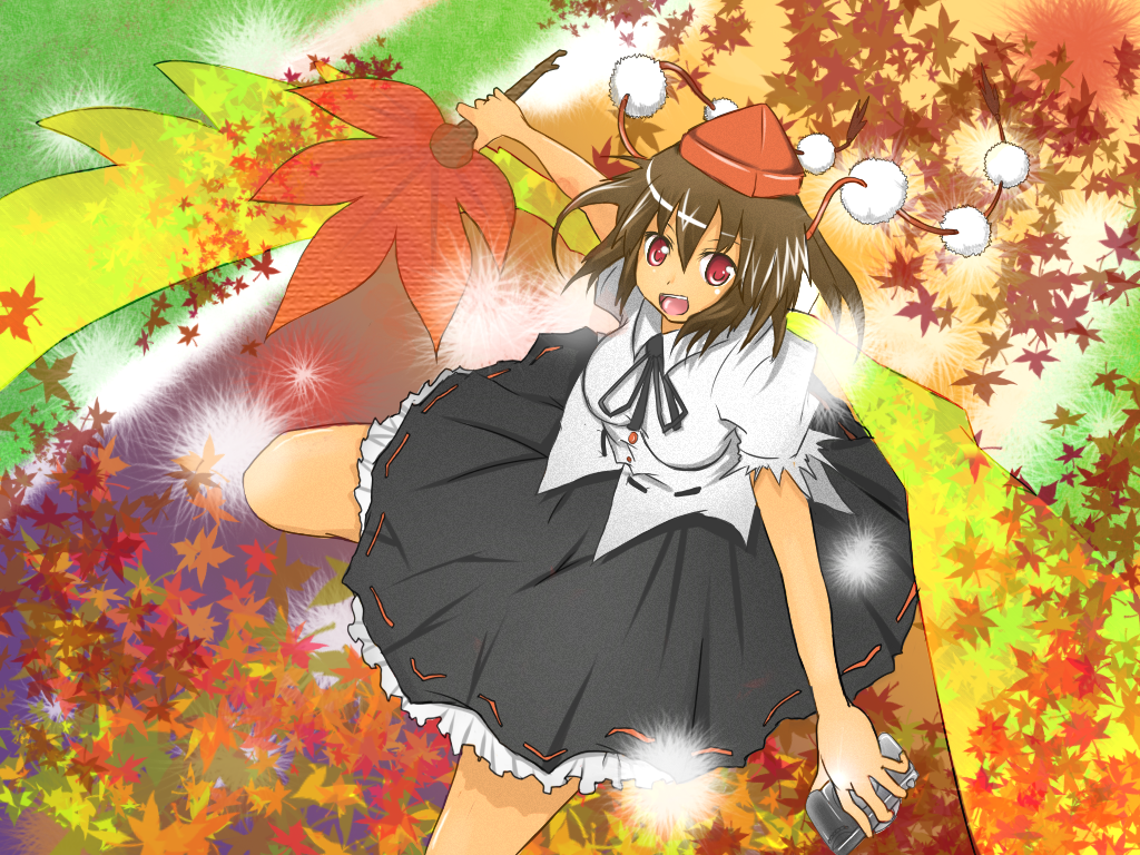 sharurii, shameimaru aya, touhou, bad id, bad pixiv id, 1girl, bad anatomy, camera, female focus, hat, looking at viewer, open mouth, ribbon, smile, solo, wings