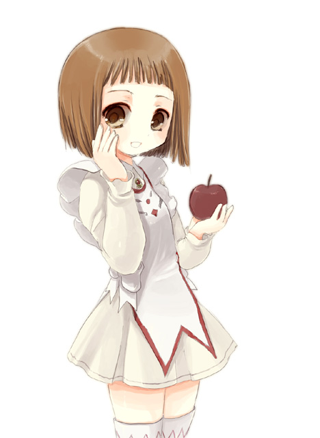 yakisake, akane soir, my-otome, 00s, 1girl, apple, female focus, food, fruit, garderobe uniform, holding, holding food, holding fruit, solo, thighhighs