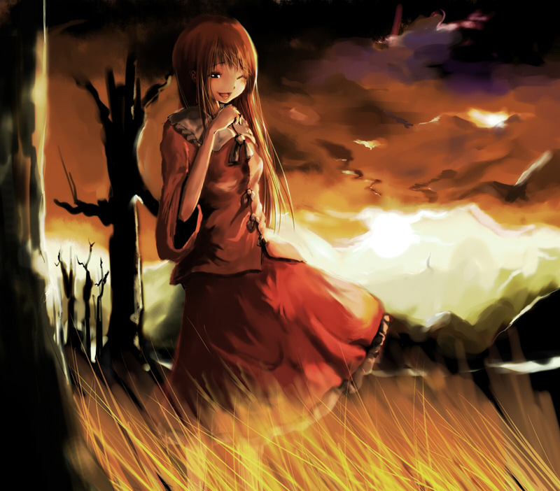 yae (mono110), houraisan kaguya, touhou, bad id, bad pixiv id, 1girl, cloud, female focus, long hair, outdoors, plant, ribbon, sky, solo, standing, tree