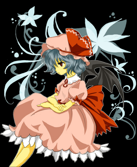 lco, remilia scarlet, touhou, bad id, bad pixiv id, 1girl, dress, female focus, hat, plant, ribbon, solo, wings