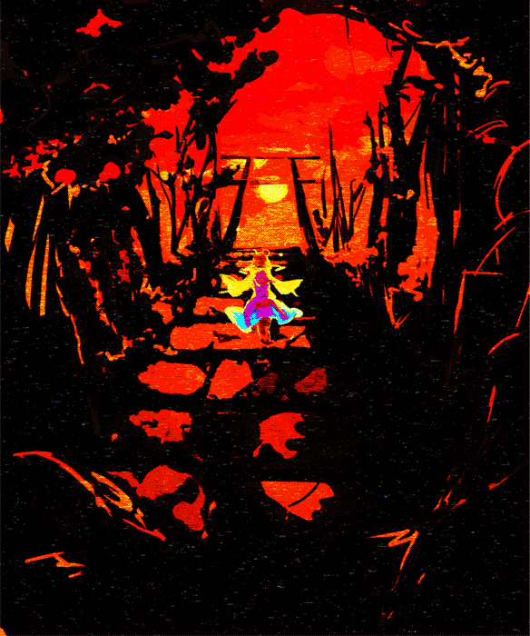 cis (carcharias), moriya suwako, touhou, 1girl, female focus, red theme, solo, stairs, torii