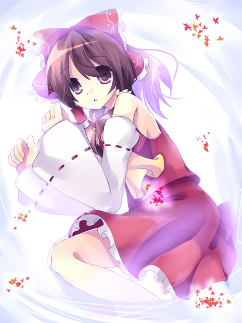 kokoro na, hakurei reimu, touhou, 1girl, female focus, japanese clothes, miko, ribbon, skirt, solo, white background