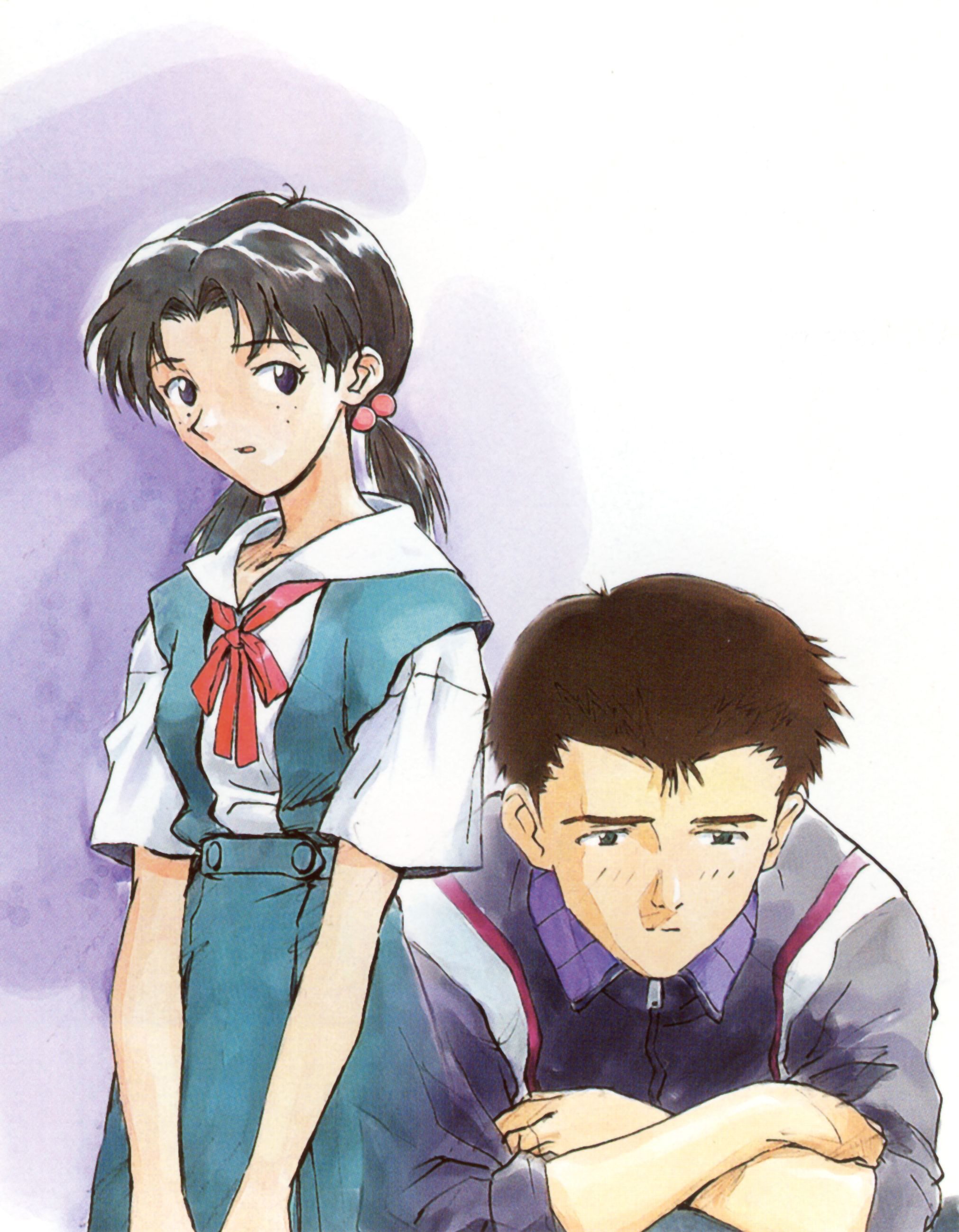 horaki hikari, suzuhara touji, neon genesis evangelion, absurdres, highres, 1boy, 1girl, red ribbon, ribbon, tokyo-3 middle school uniform