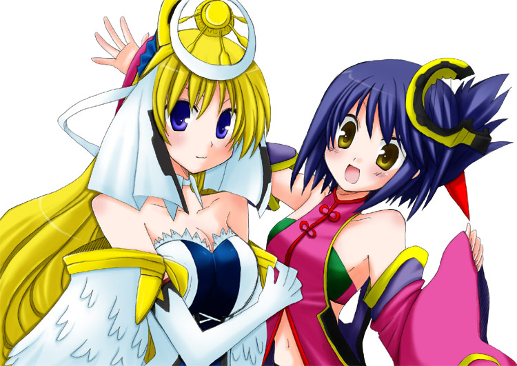 chroche latel pastalie, luca truelywaath, ar tonelico, ar tonelico ii, gust, 00s, 2girls, blonde hair, blue hair, multiple girls