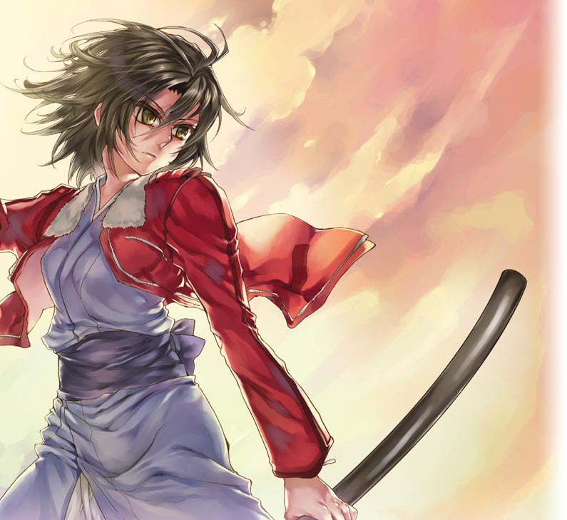 ryougi shiki, kara no kyoukai, type-moon, black hair, japanese clothes, katana, kimono, sword, weapon, yukata
