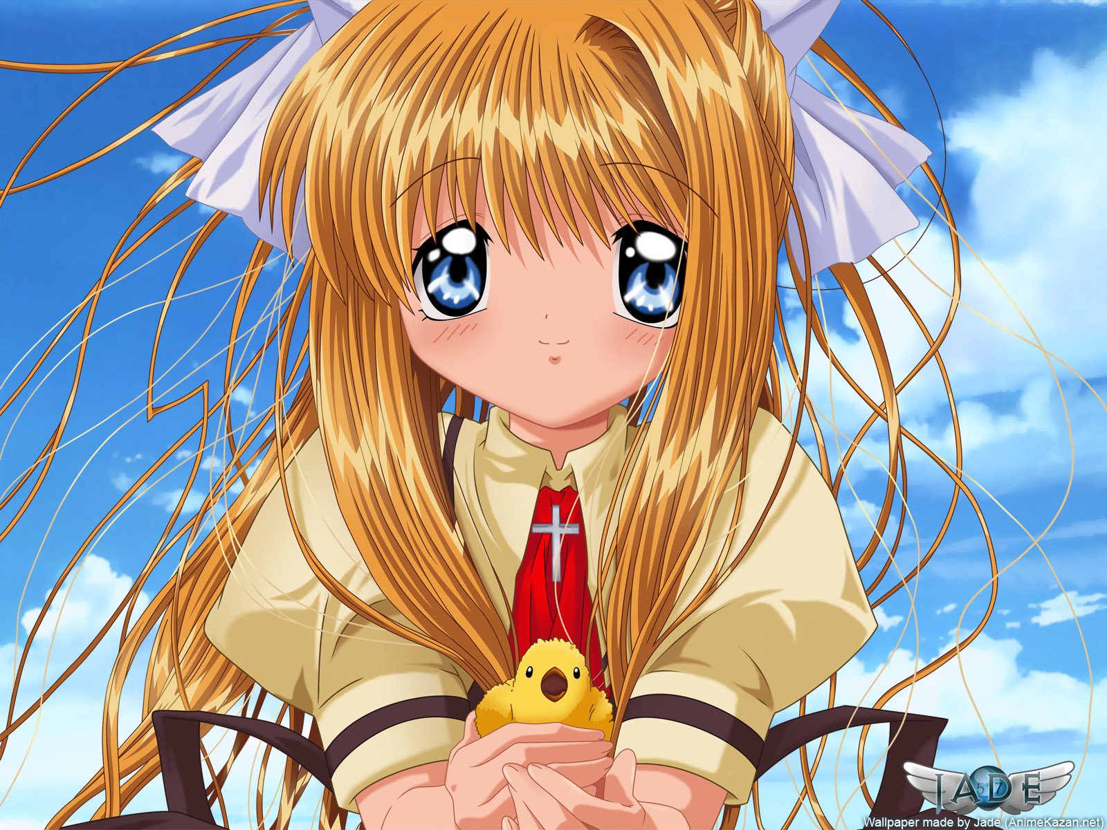 kamio misuzu, air (visual novel), highres, tagme, 00s, blonde hair, long hair, school uniform