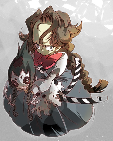 mura kuroe, anita (darkstalkers), annabelle, capcom, darkstalkers, bad id, bad pixiv id, lowres, brown hair, doll