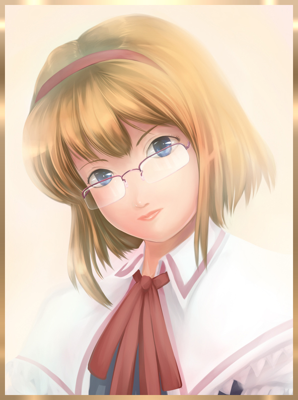 tdk, alice margatroid, touhou, bad id, bad pixiv id, 1girl, bespectacled, blonde hair, blue eyes, female focus, glasses, hairband, solo