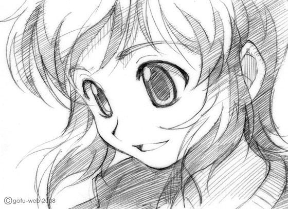 gofu, rico (gunslinger girl), gunslinger girl, traditional media, 00s, greyscale, monochrome, short hair, sketch, solo