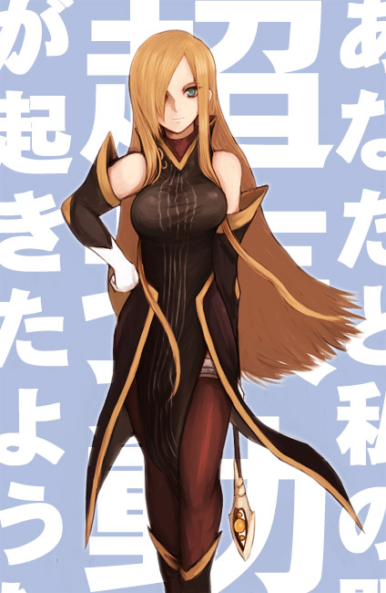 kara (color), tear grants, tales of (series), tales of the abyss, bad id, bad pixiv id, 00s, 1girl, blonde hair, detached sleeves, female focus, hair over one eye, long hair, solo, tabard, thighhighs
