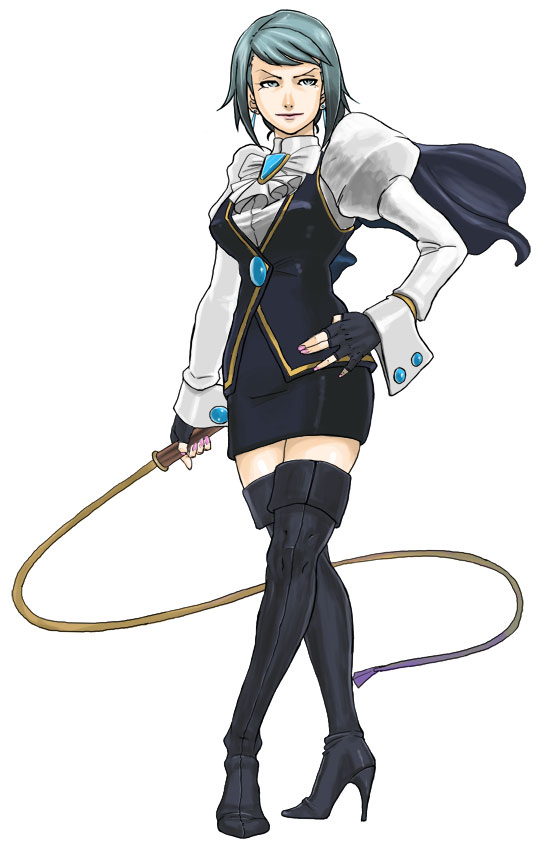 gyoutaku, franziska von karma, ace attorney, capcom, bad id, bad pixiv id, 1girl, boots, brooch, earrings, female focus, high heel boots, high heels, jewelry, nail polish, no legwear, pencil skirt, pink nails, shoes, short hair, skirt, sleeve cuffs, solo, thighhighs, whip, zettai ryouiki