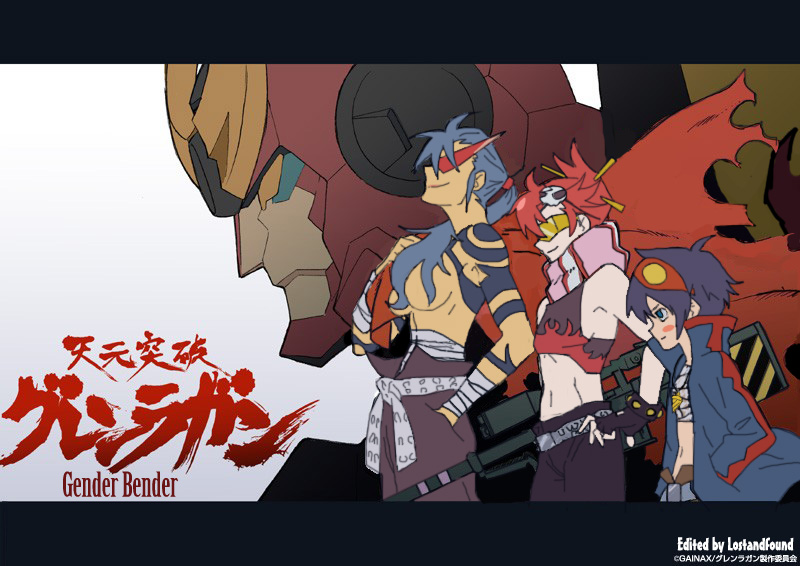 kamina (ttgl), simon (ttgl), yoko littner, tengen toppa gurren lagann, gender request, 00s, genderswap, mecha, robot