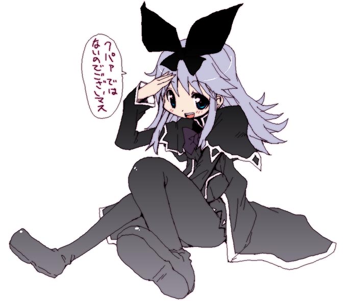 hirowa nagi, coopa, druaga no tou, blue eyes, gothic lolita, grey hair, lolita fashion, pantyhose, ribbon, solo