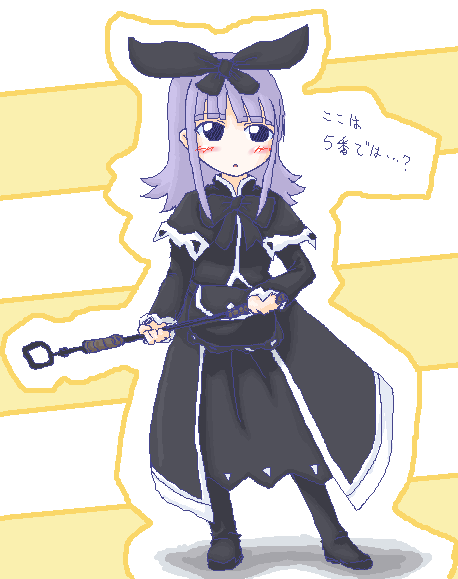 coopa, druaga no tou, blue eyes, gothic lolita, grey hair, lolita fashion, long hair, oekaki, ribbon, solo