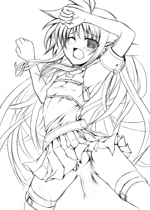 kunon, fate testarossa, lyrical nanoha, mahou shoujo lyrical nanoha, 00s, 1girl, censored, flat chest, greyscale, monochrome, penis, sex, solo, thighhighs