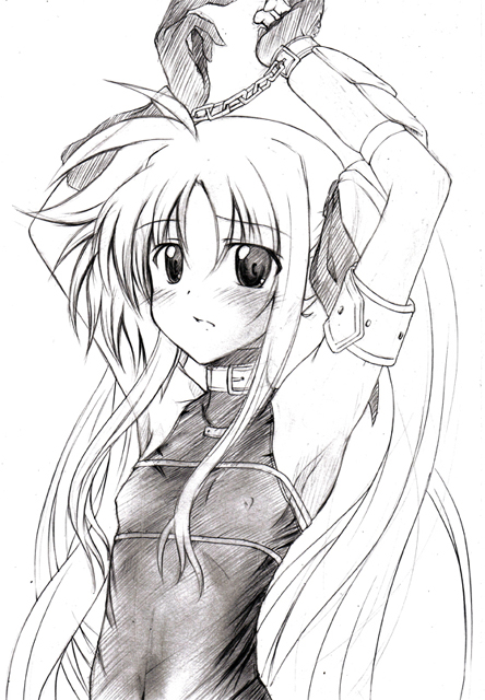 kunon, fate testarossa, lyrical nanoha, mahou shoujo lyrical nanoha, 00s, flat chest, greyscale, monochrome, solo