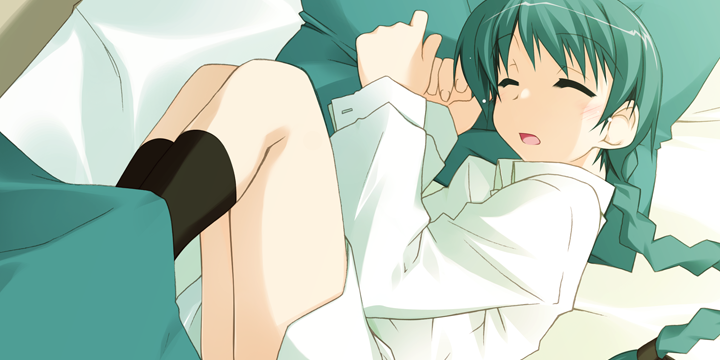 shikei, sike, original, dress shirt, green hair, head on pillow, pillow, shirt, sleeping, solo