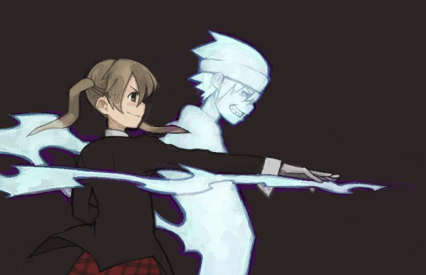 oguchi, maka albarn, soul evans, soul eater, 00s, plaid clothes, plaid skirt, skirt, smile, twintails