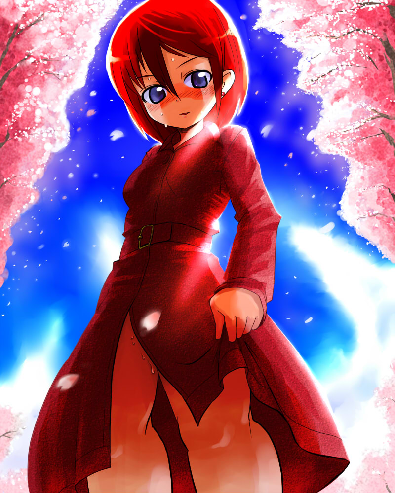 more (strong oppai), original, tagme, blue eyes, blush, red hair, solo