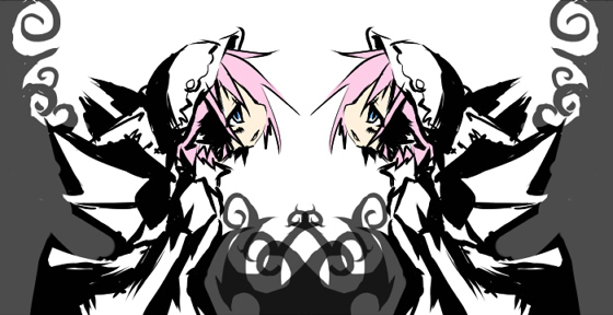 kuroneko no toorimichi, mystia lorelei, touhou, bad id, bad pixiv id, 1girl, female focus, multiple views, pink hair, symmetry, white background