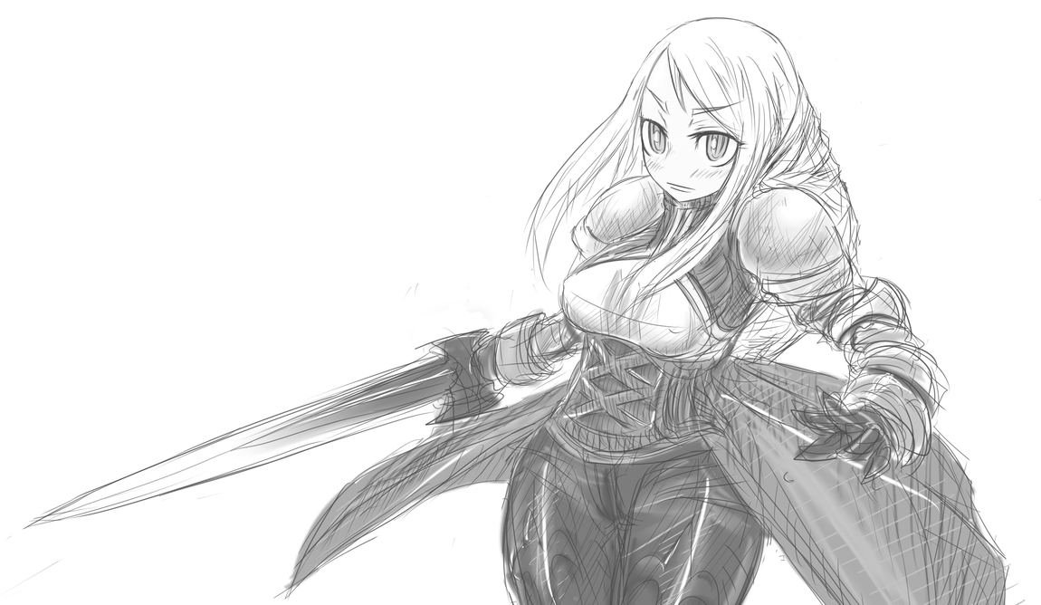 tagane, agrias oaks, final fantasy, final fantasy tactics, bad id, bad pixiv id, 1girl, breasts, female focus, greyscale, monochrome, simple background, solo, sword, weapon