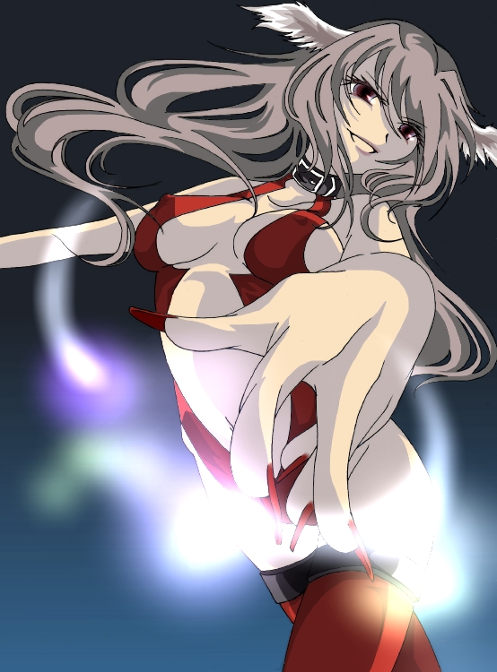 hal (goshujinomocha), hal (haruna), ultima (fft), final fantasy, final fantasy tactics, silver hair, 1girl, breasts, cleavage, female focus, head wings, large breasts, leotard, long hair, magic, purple eyes, red leotard, solo, thighhighs, wings