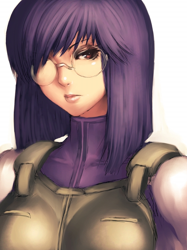 fumio (rsqkr), tieria erde, gundam, gundam 00, 00s, 1girl, female focus, genderswap, genderswap (mtf), glasses, purple hair, red eyes, solo