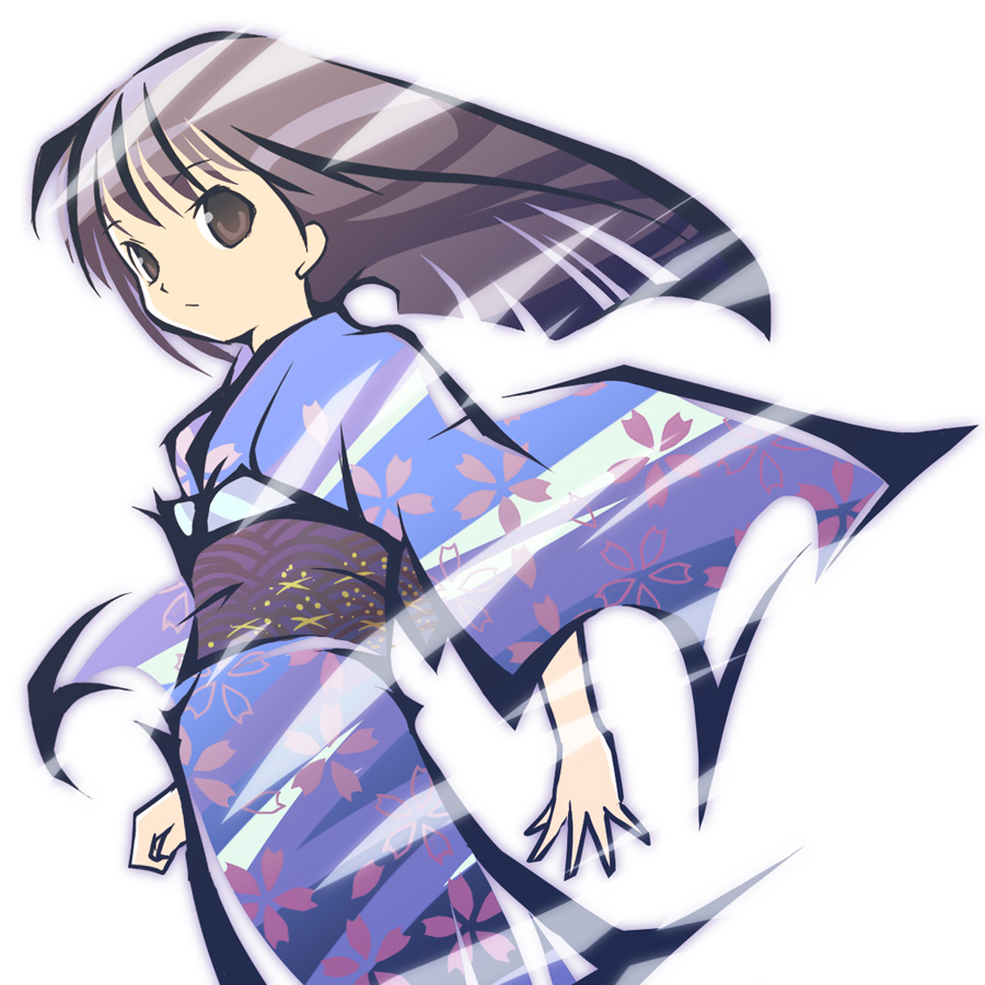 haiiro (hi ghi ro), tagme, black hair, brown eyes, japanese clothes, kimono, long hair, solo