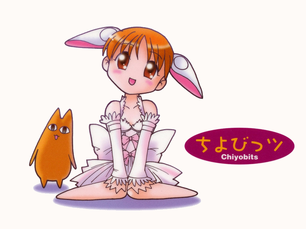 ichiba ko'ushi, mihama chiyo, mihama chiyo's father, azumanga daiou, chobits, 1girl, child, crossdressing, crossdressing (ftm), crossover, female focus, looking at viewer, parody, short twintails, simple background, solo, twintails, white background