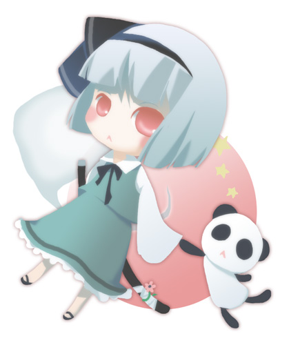 munyumunyu, yuge sasatarou, konpaku youmu, konpaku youmu (ghost), touhou, lowres, 1girl, chibi, female focus, hitodama, panda, solo