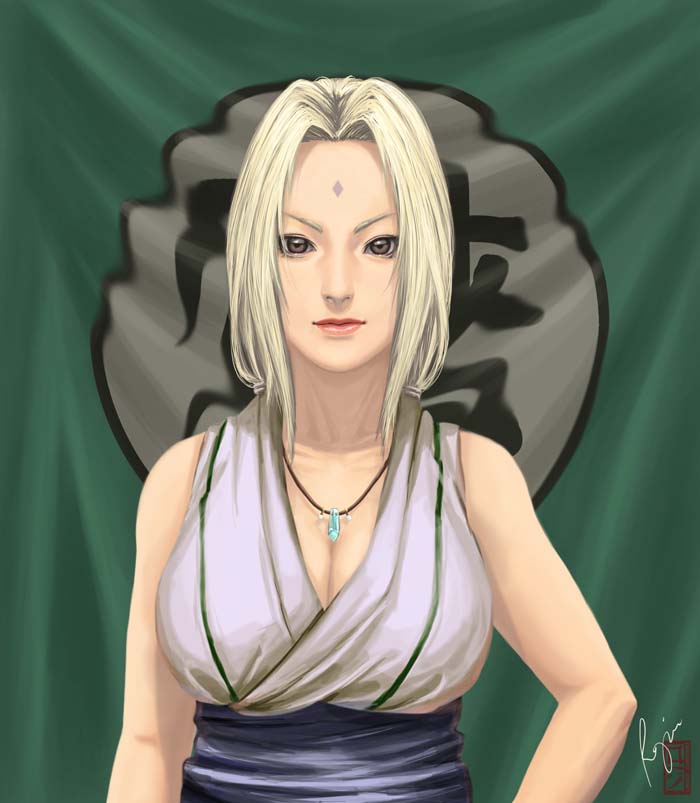 pokefreak, tsunade (naruto), naruto, blonde hair, breasts, brown eyes, cleavage, jewelry, large breasts, necklace