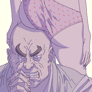 rokusho, original, eyebrows, bad id, bad pixiv id, lowres, 1boy, 1girl, ass, bald, clenched teeth, oekaki, panties, pink panties, polka dot, polka dot panties, sweat, teeth, underwear