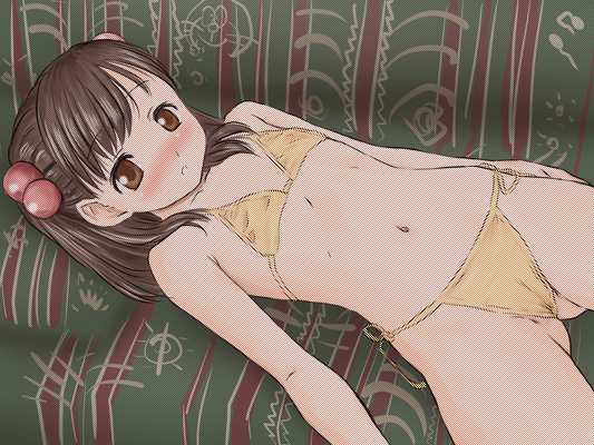 bucho, copyright request, open in internet explorer, 1girl, bikini, brown eyes, female focus, flat chest, loli, solo, swimsuit