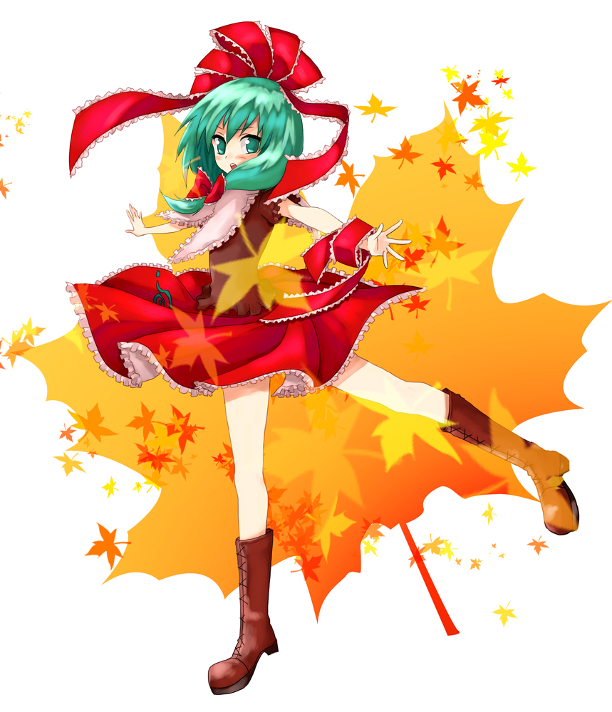 kagiyama hina, touhou, 1girl, female focus, front ponytail, green hair, ribbon, solo