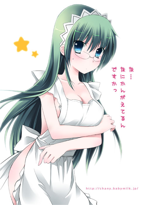 chany, kijima saki, hayate no gotoku!, 00s, apron, glasses, green hair, naked apron, solo