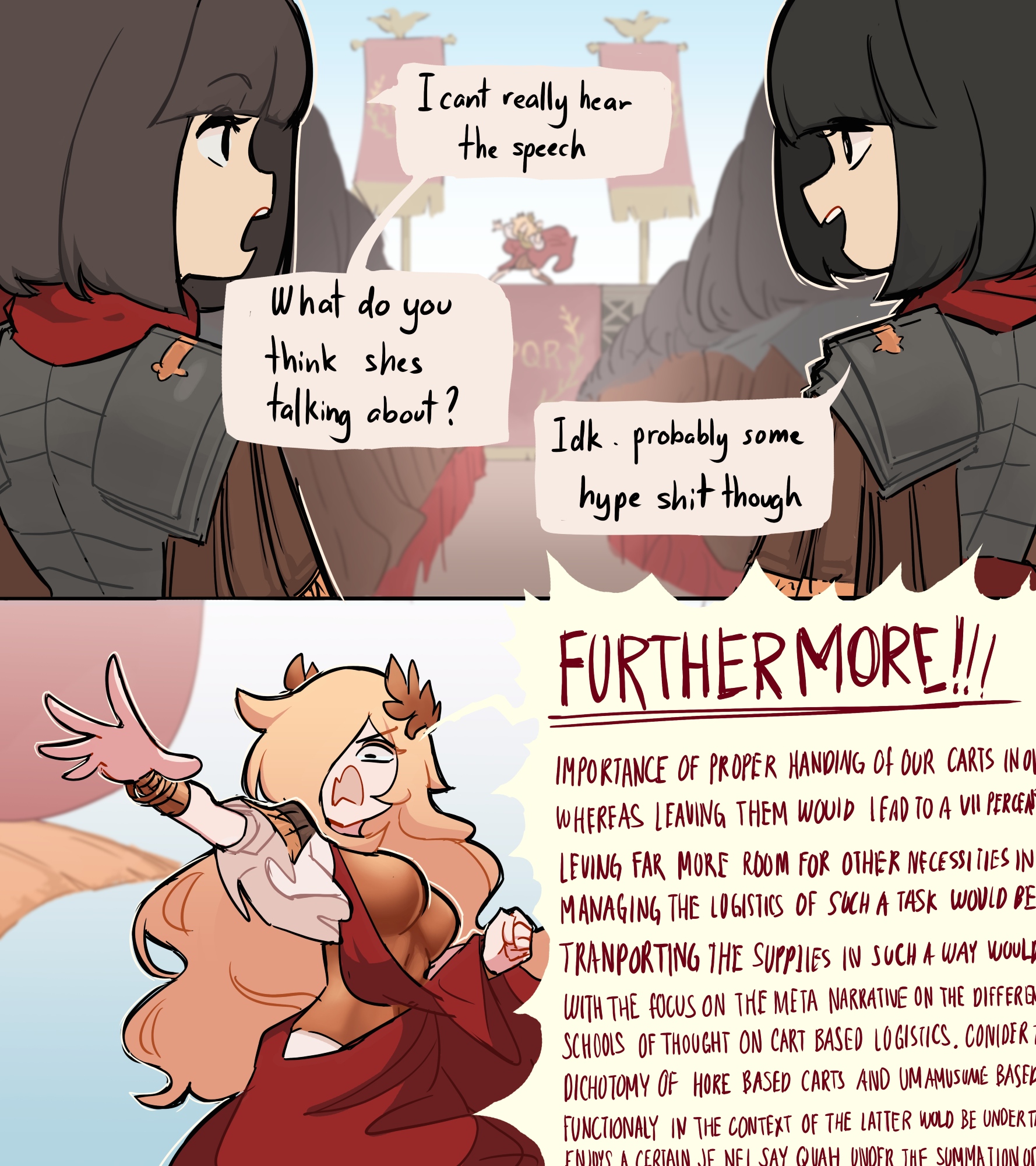 centurii-chan, legate (centurii-chan), original, highres, armor, banner, battle standard, blonde hair, english text, greco-roman clothes, legionnaire, long hair, muscle cuirass, roman armor, roman clothes, roman empire, rome (city), short hair, war banner
