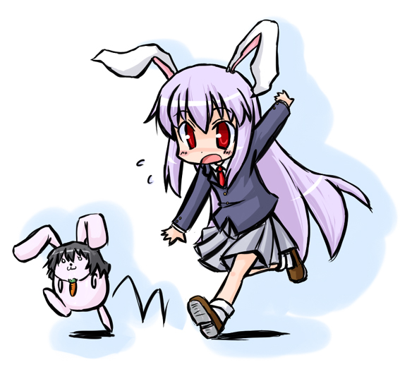 nekoyama, inaba tewi, reisen udongein inaba, touhou, bad id, bad pixiv id, 2girls, animal ears, chibi, female focus, multiple girls, rabbit ears, white background