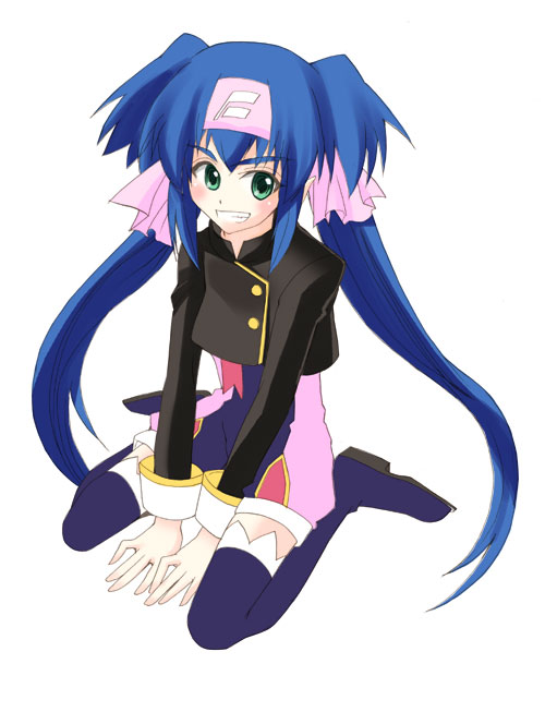 otabe sakura, klan klein, meltrandi, zentradi, macross, macross frontier, 00s, blue hair, child, green eyes, solo, thighhighs, twintails