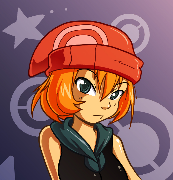 dawn (pokemon), dismay, dismay (pokemon), may (pokemon), misty (pokemon), 4chan, nintendo, pokemon, 1girl, female focus, fusion, green hair, hat, orange hair, solo
